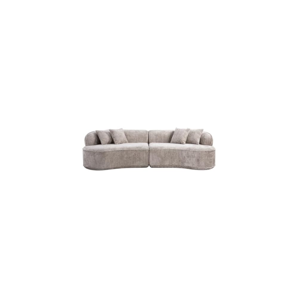 Modern Curved L-Shape Luxury Sofa with Pillows and Minimalist Design for Living Room, Comfy Sectional Sleeper Couch with Boneless Design and Plush Texture for Bedroom (Camel)