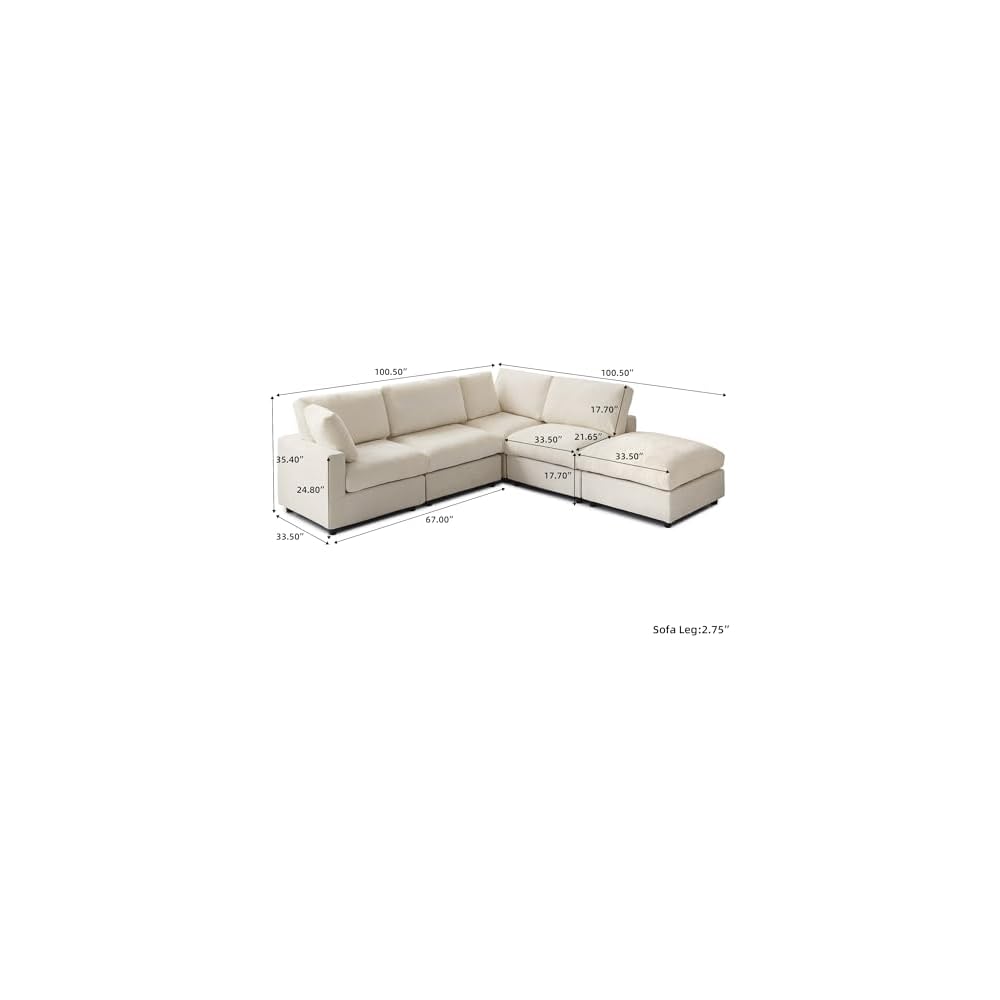 Cloud Couch Modular Sectional Sofa,134" L Shaped Couch, Oversized Convertible Wide Seater,4 Seater with Ottoman for Living Room Set, Covers Washable&Replaceable,Beige