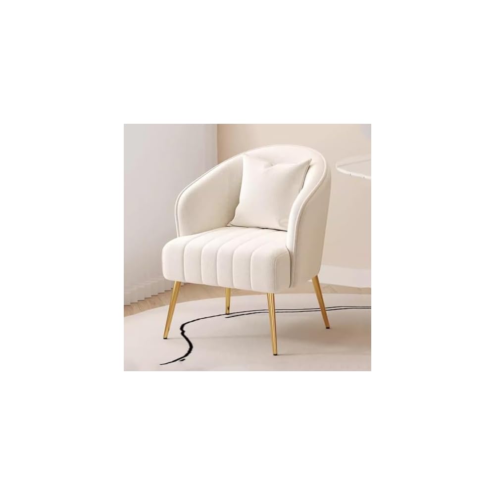Modern Plush Living Room Chair Upholstery Lazy Chair Arm Chair with Pillows,Comfy Chair Bedroom Accent Chairs Sofa Seat Chair for Hotel Parlour Negotiation(White,Gold Legs)