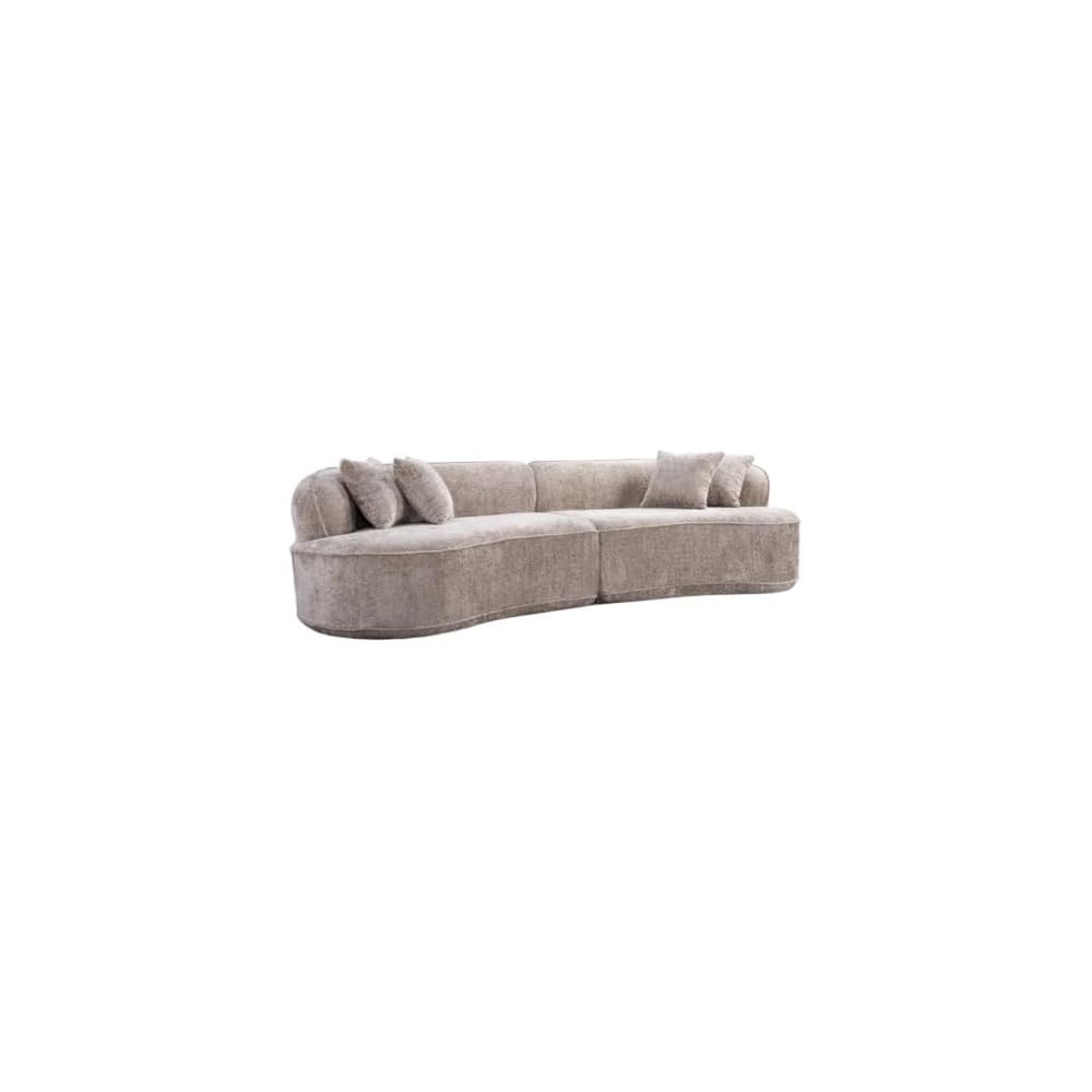 Modern Curved L-Shape Luxury Sofa with Pillows and Minimalist Design for Living Room, Comfy Sectional Sleeper Couch with Boneless Design and Plush Texture for Bedroom (Camel)