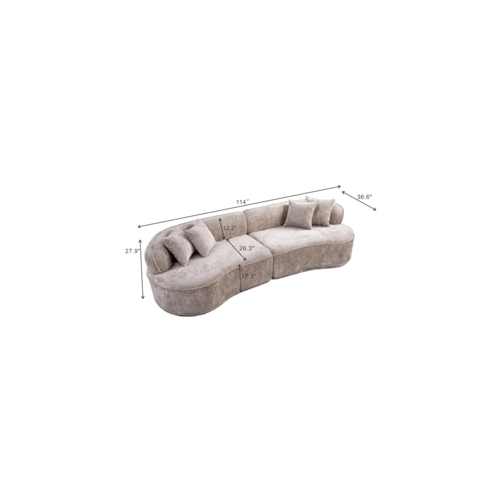 Modern Curved L-Shape Luxury Sofa with Pillows and Minimalist Design for Living Room, Comfy Sectional Sleeper Couch with Boneless Design and Plush Texture for Bedroom (Camel)