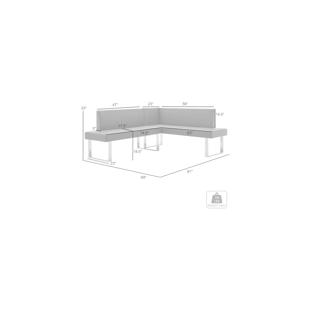 Amanda Sectional in White and Chrome Finish 79.5"x58"x22"