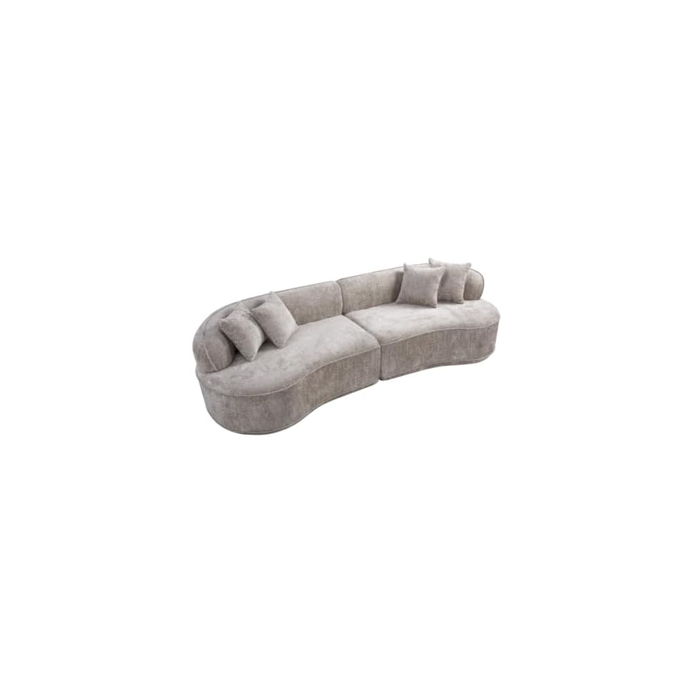 Modern Curved L-Shape Luxury Sofa with Pillows and Minimalist Design for Living Room, Comfy Sectional Sleeper Couch with Boneless Design and Plush Texture for Bedroom (Camel)