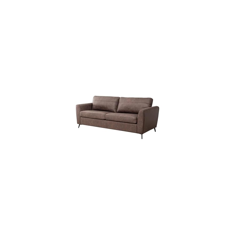 Luna Faux Leather Pull Out Couch Bed with Queen Size Memory Foam Mattress, Convertible Sofa for Living Room, Modern Foldable Sleeper Furniture for Apartments, Guest Rooms or Offices, Brown