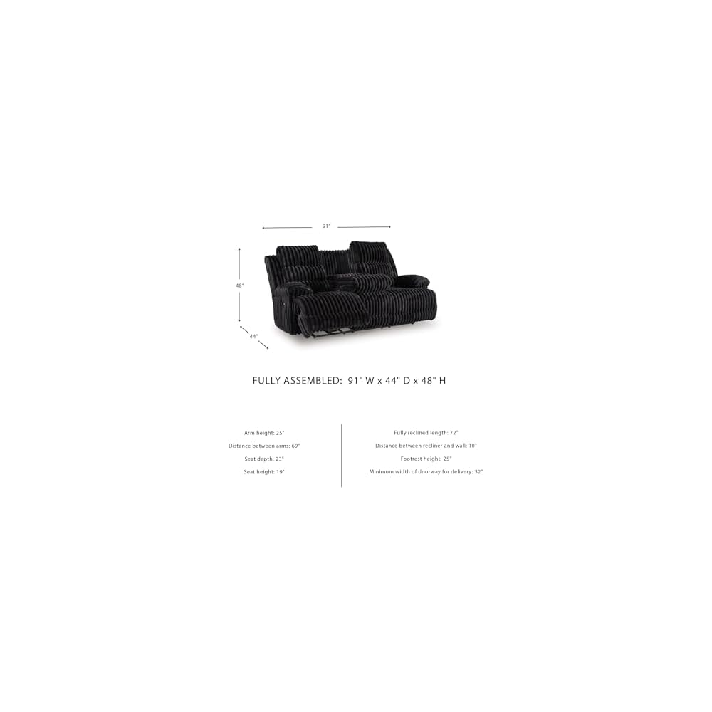 Signature Design by Ashley Power Reclining Sofa, Drop Down Table, Higgesbee