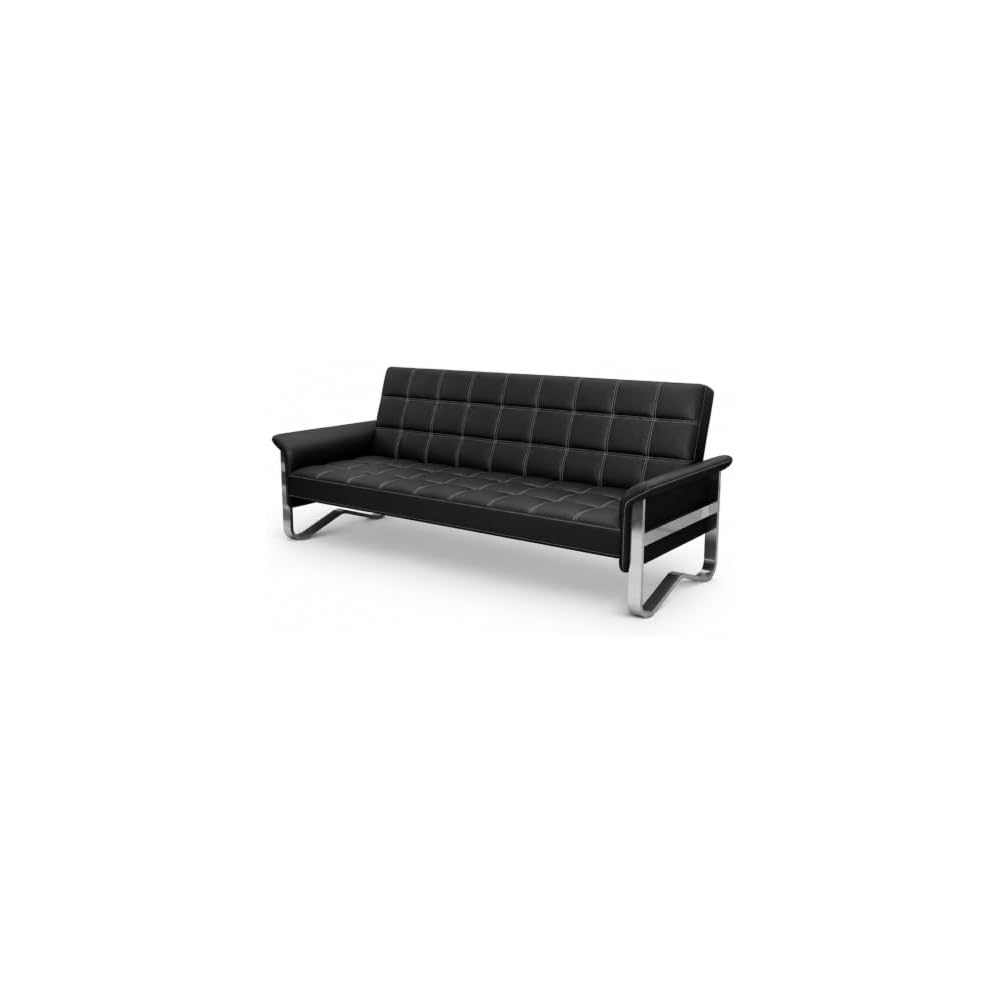 Faux Leather Futon Sofa Bed,Modern Convertible Couch with Metal Legs