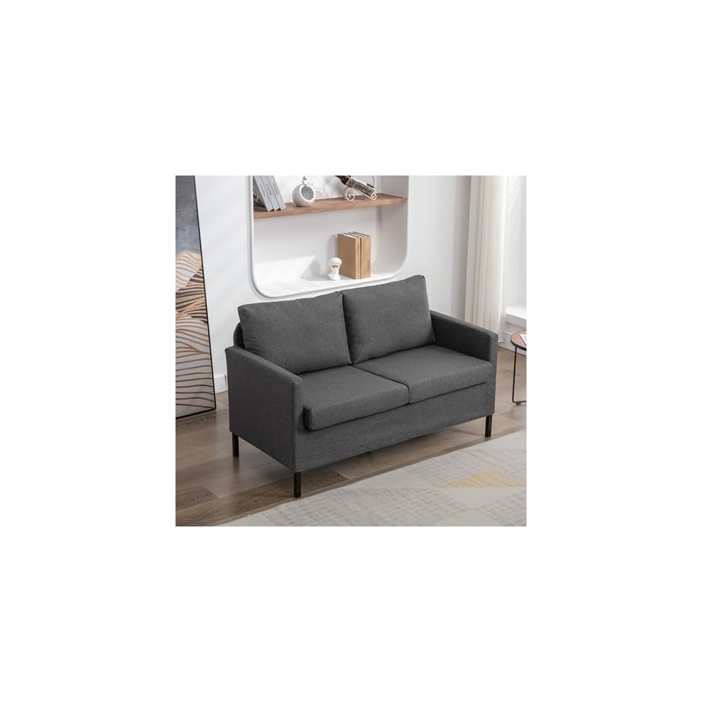 Dark Grey Linen Small Couch Loveseat, 2-Seat Sofa for Living Room