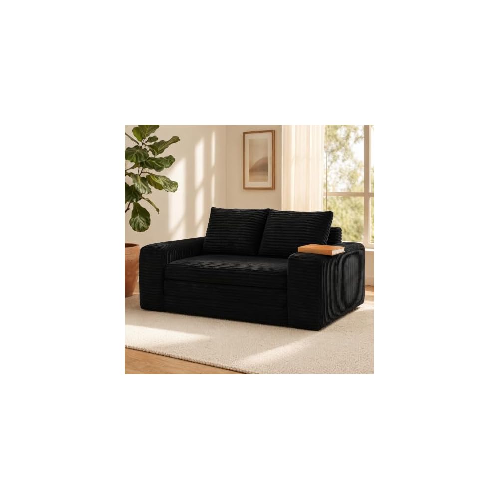 69" Boneless Folding Sofa Bed, 2-in-1 Corduroy Convertible Sleeper Couch with Wide Armrest for Living Room, Classic Black