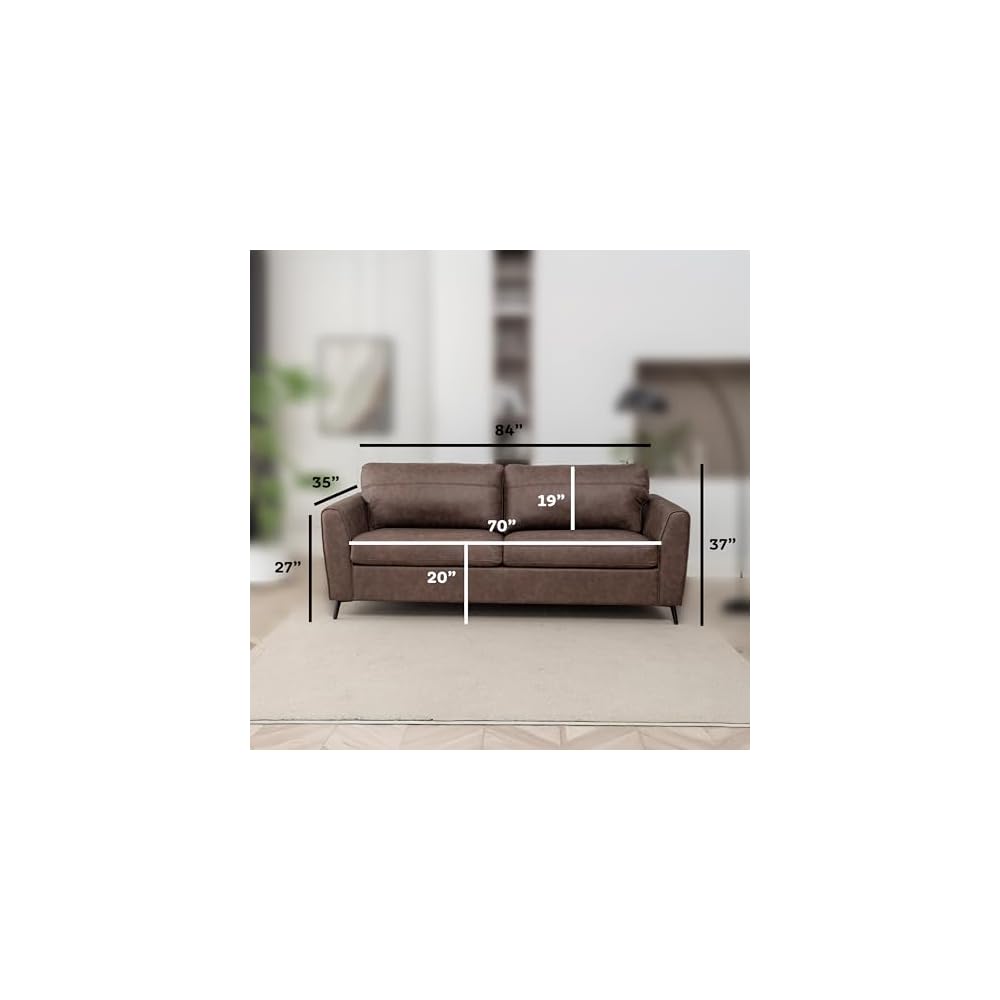 Luna Faux Leather Pull Out Couch Bed with Queen Size Memory Foam Mattress, Convertible Sofa for Living Room, Modern Foldable Sleeper Furniture for Apartments, Guest Rooms or Offices, Brown