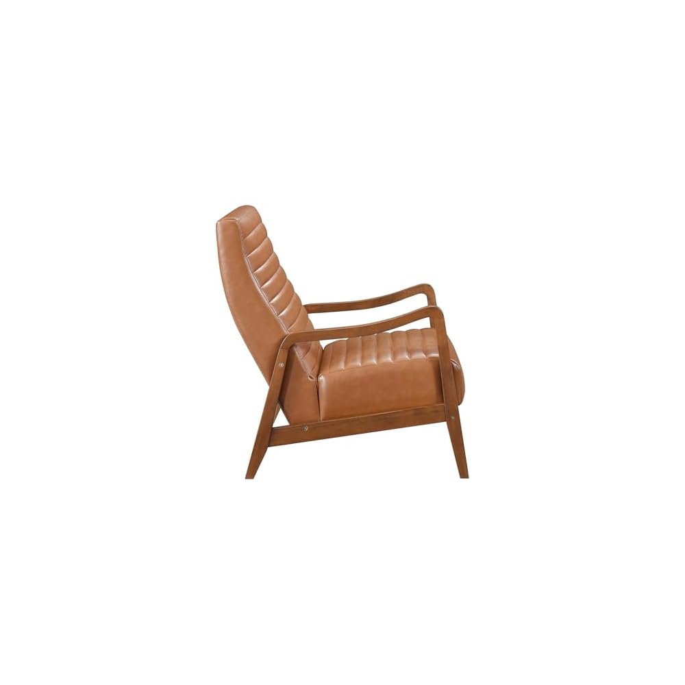 High Back Accent Chair Mid Century Modern Chairs Living Room Chairs Reading Chair for Bedroom with Solid Wood Armrests and Legs, Lounge Chair for Bedroom, Living Room, Sunroom, Office, Camel
