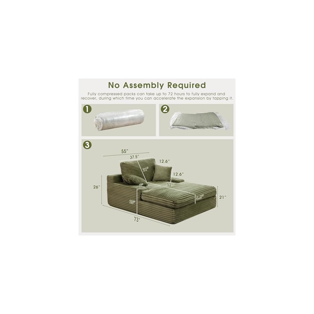 57.5" Oversized Chaise Lounge Chair Indoor - Upholstered Sofa Bed with Cushions and Armrests Sleeper Chair - Plush Bed for Living Room(Green