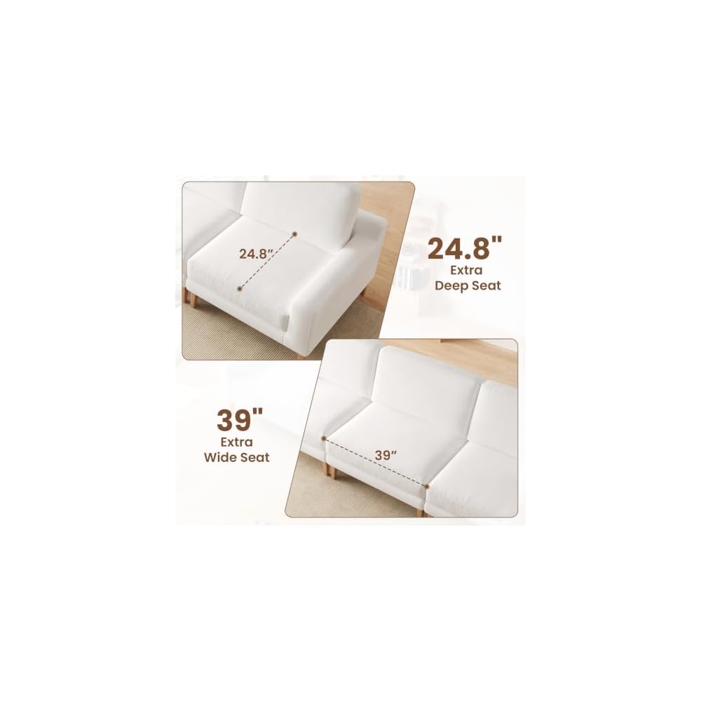 156" U Shape Modern Sofa with 2 Ottoman, Oversized Luxury Sectional Modular Sofa, Deep Seat Cloud Couch, 4 Seat Couch with Solid Wood Leg, White