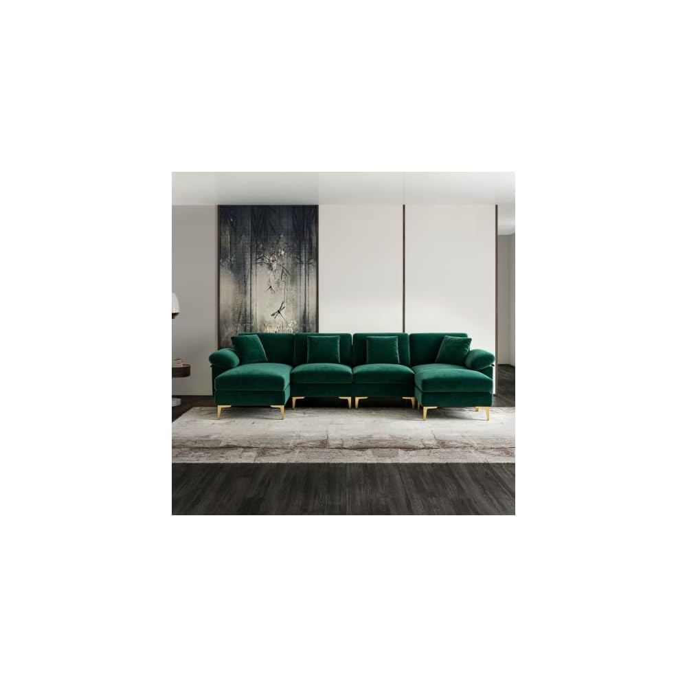 114" U-Shaped Modular Sectional Sofa for Living Room, Green