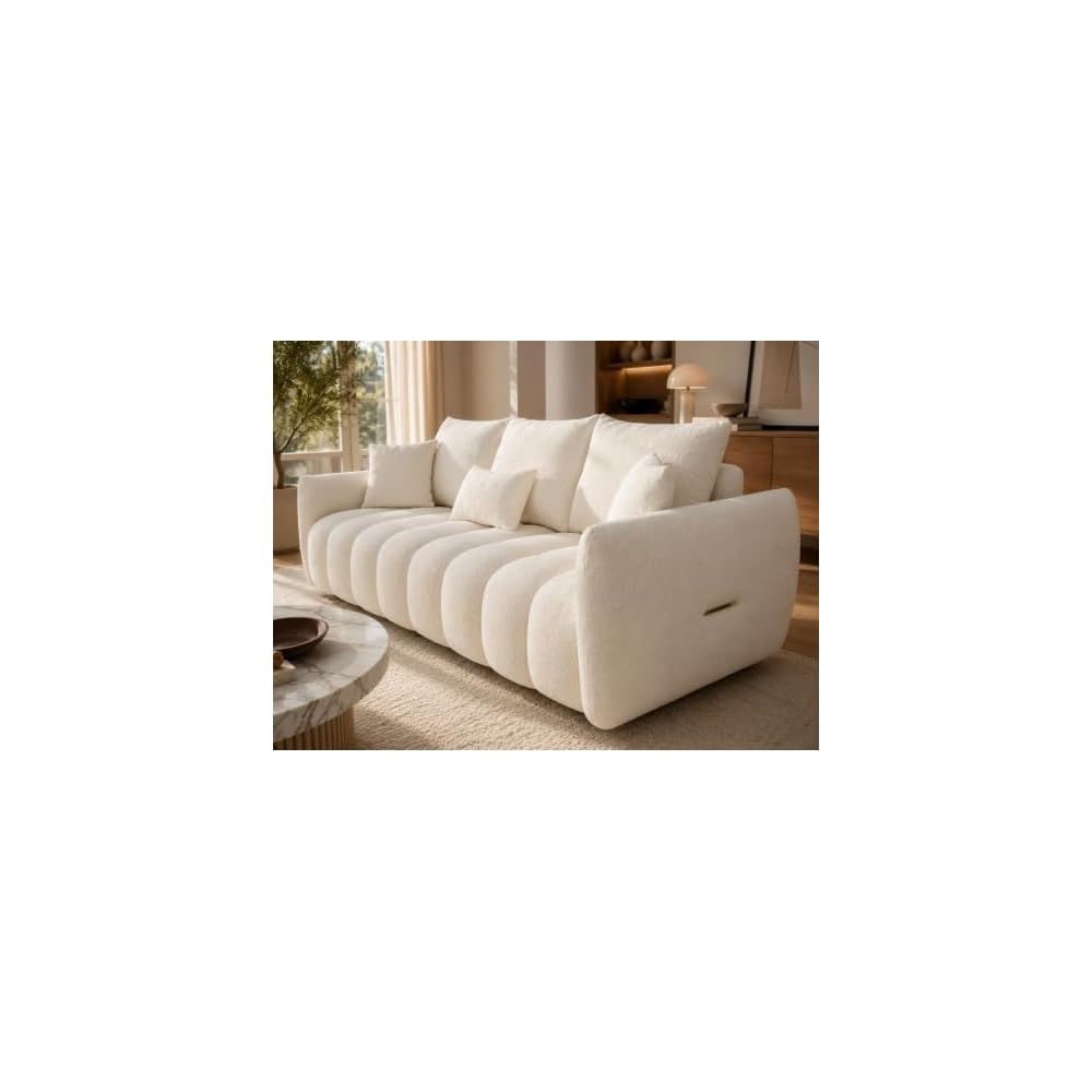 3-Seat Teddy Fabric Sofa with Channel Tufting, 79.5 in