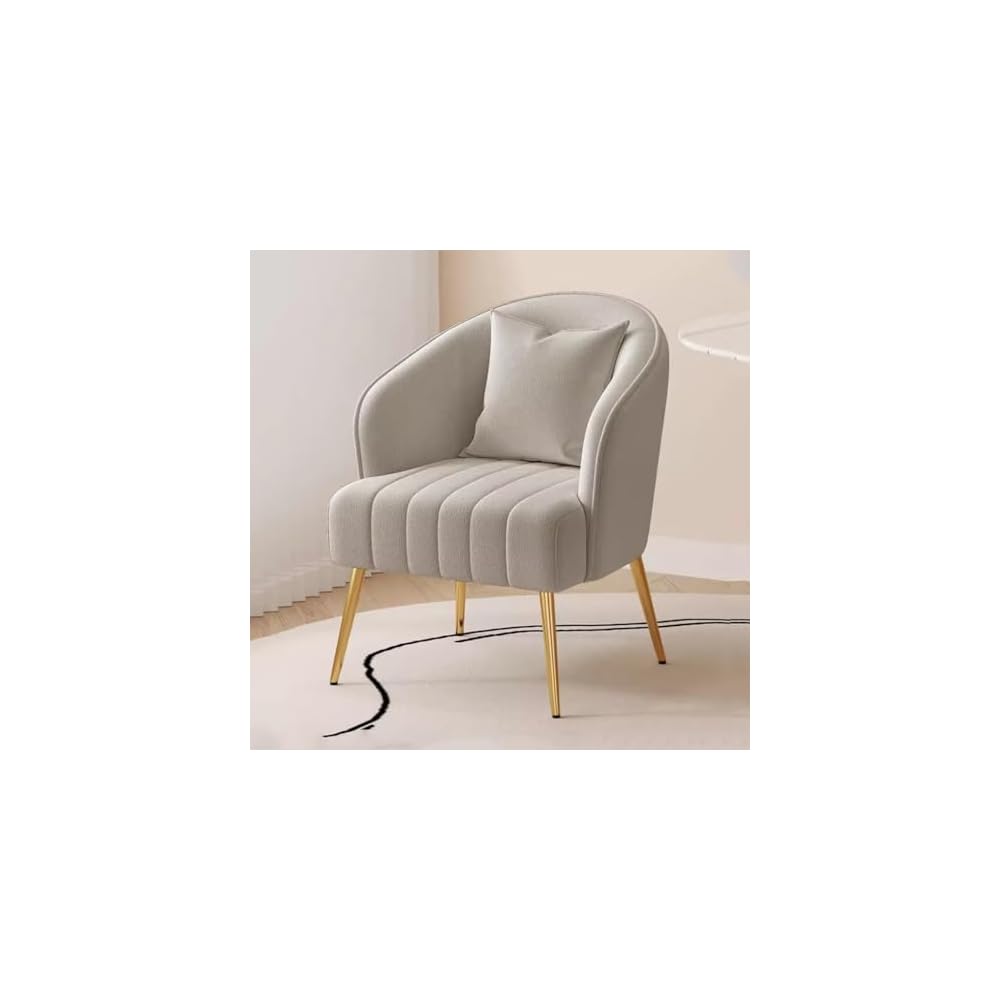 Modern Plush Living Room Chair Upholstery Lazy Chair Arm Chair with Pillows,Comfy Chair Bedroom Accent Chairs Sofa Seat Chair for Hotel Parlour Negotiation(White,Gold Legs)