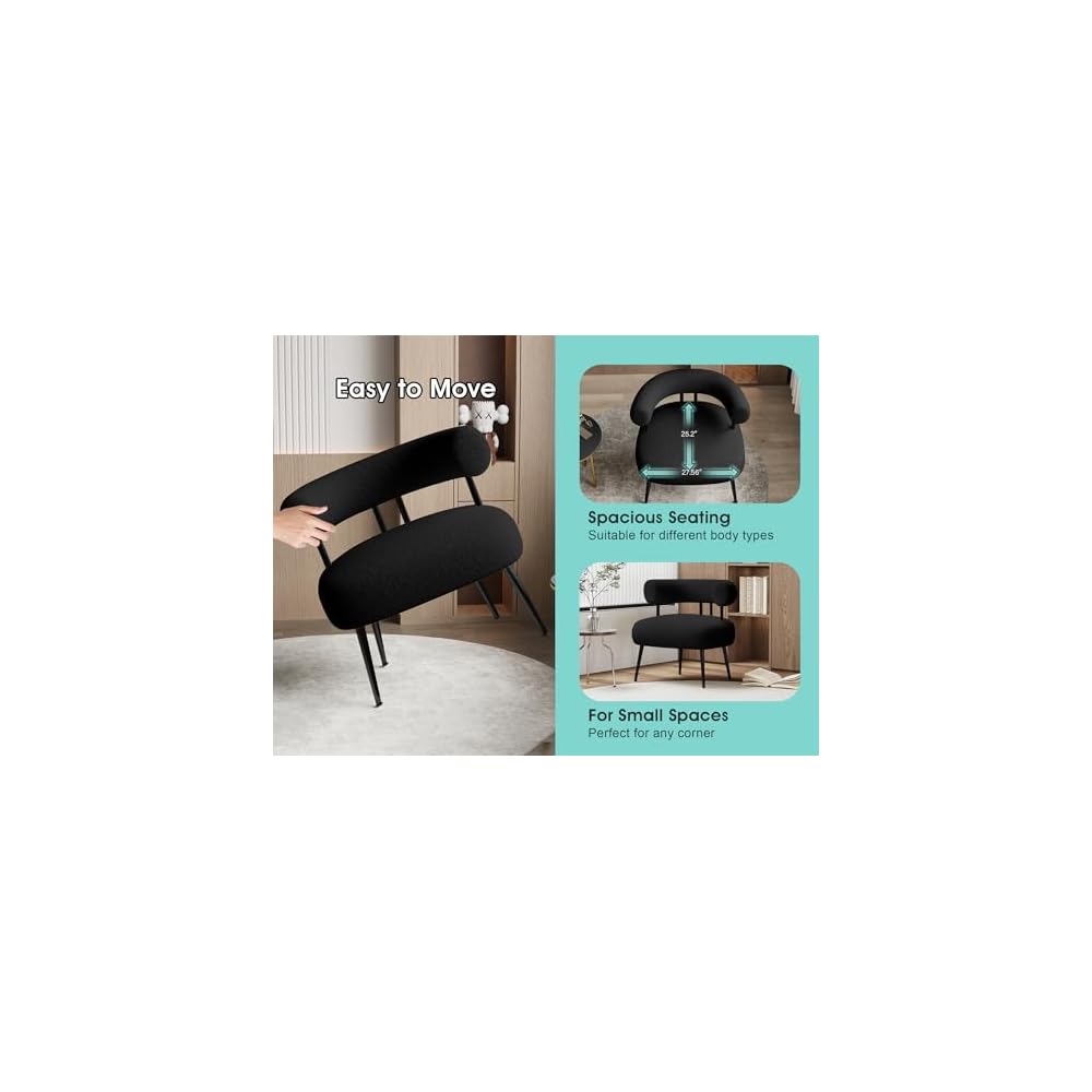 Mid Century Sherpa Boucle Accent Chair, Round Upholstered Barrel Arm Chair for Small Spaces, Fluffy Side Corner Sofa Chair for Living Room, Bedroom, Vanity, Office, Reading Nook