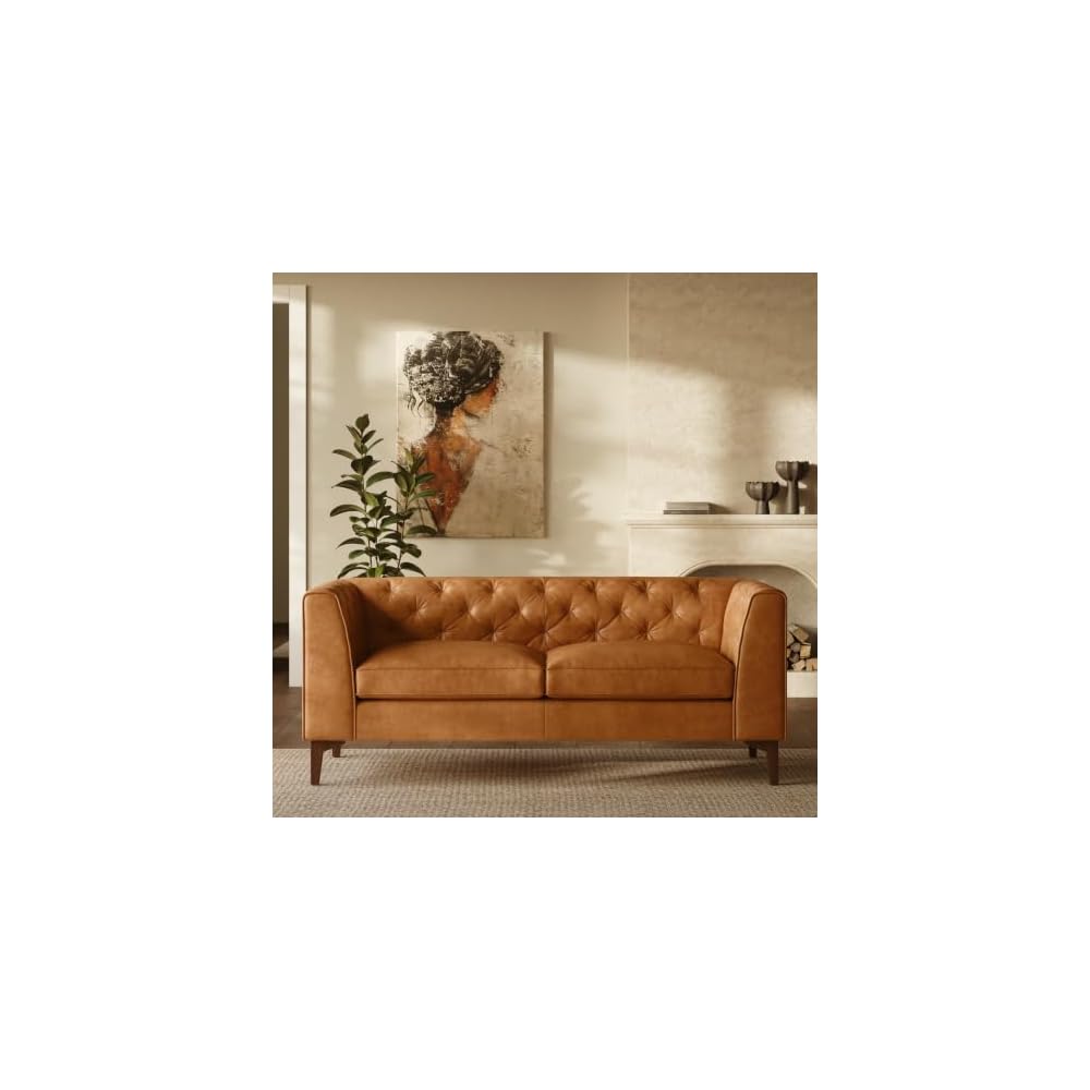 Essex 40" Lounge Chair – Full-Grain Pure-Aniline Italian Leather, Tufted Back & Arms, Feather-Down Cushioning, Walnut Wood Legs - Cognac Tan