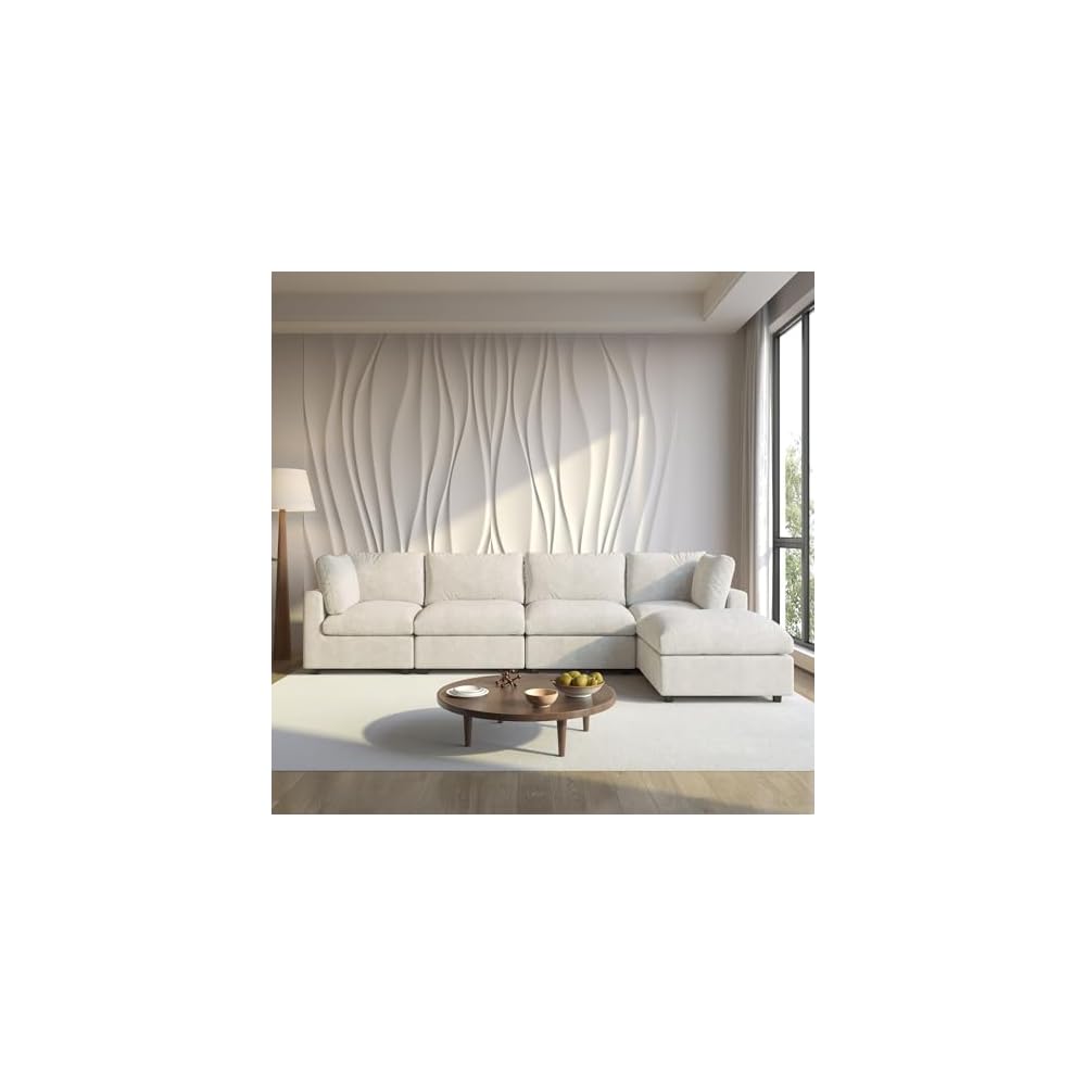 Cloud Couch Modular Sectional Sofa,134" L Shaped Couch, Oversized Convertible Wide Seater,4 Seater with Ottoman for Living Room Set, Covers Washable&Replaceable,Beige