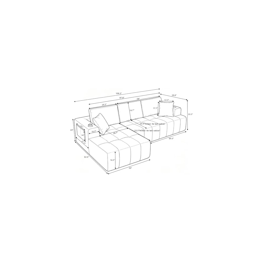 108" L-Shaped Chenille Sectional Sofa, Cloud Style Boneless Sofa, Modern Upholstered Couch with Cup Holders & Side Pockets, Compression Sofa for Living Room, No Assembly Required, Right Chaise, Orange