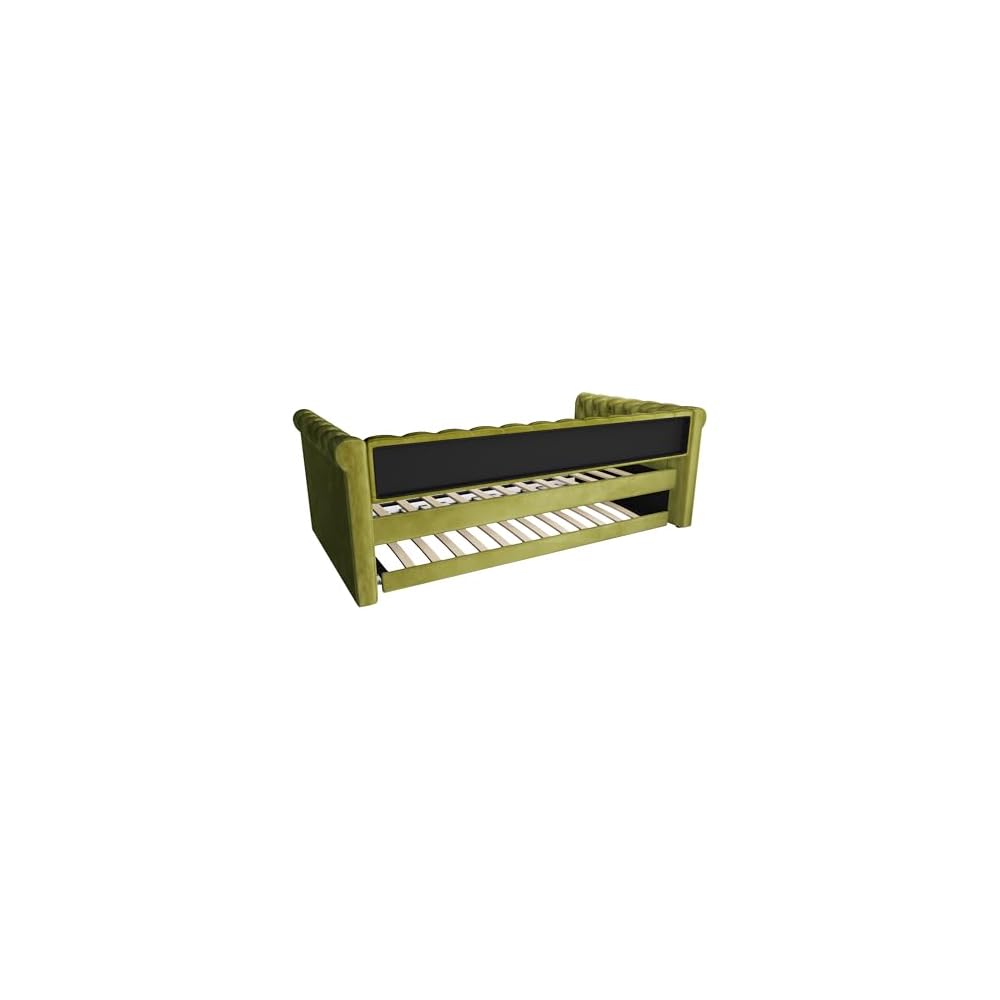 Twin Size Upholstered Daybed with Trundle, Modern Velvet Sofa Bed with Tufted Button Design and Curved Armrests for Living Room, Bedroom and Guest Room, No Box Spring Needed, Green