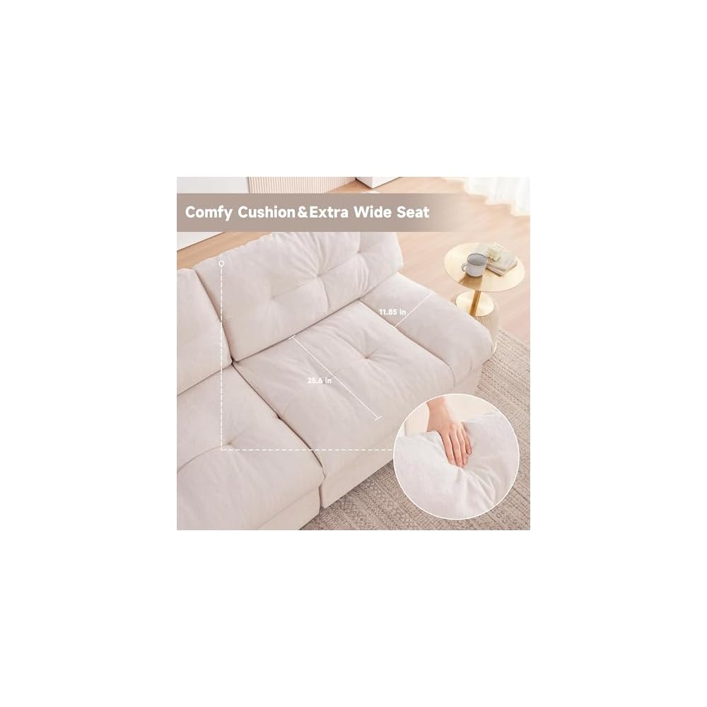 80" Chenille Cloud Deep Seat Overstuffed Couches for Living Room, Cozy Comfy Cloud Sofa with Solid Wood Frame, Modern Loveseat Sofa Couch for Small Spaces, Pillow-Designed Armrest Couch, Beige