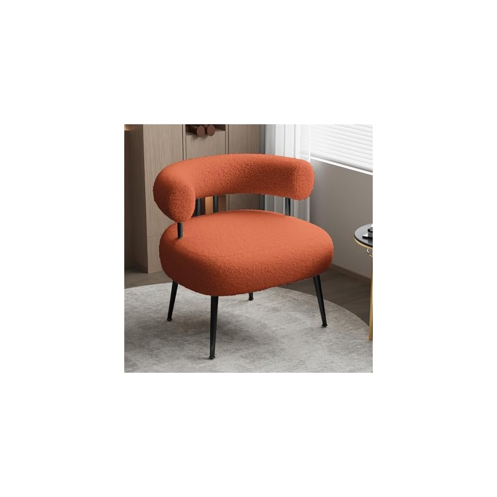 Mid Century Sherpa Boucle Accent Chair, Round Upholstered Barrel Arm Chair for Small Spaces, Fluffy Side Corner Sofa Chair for Living Room, Bedroom, Vanity, Office, Reading Nook