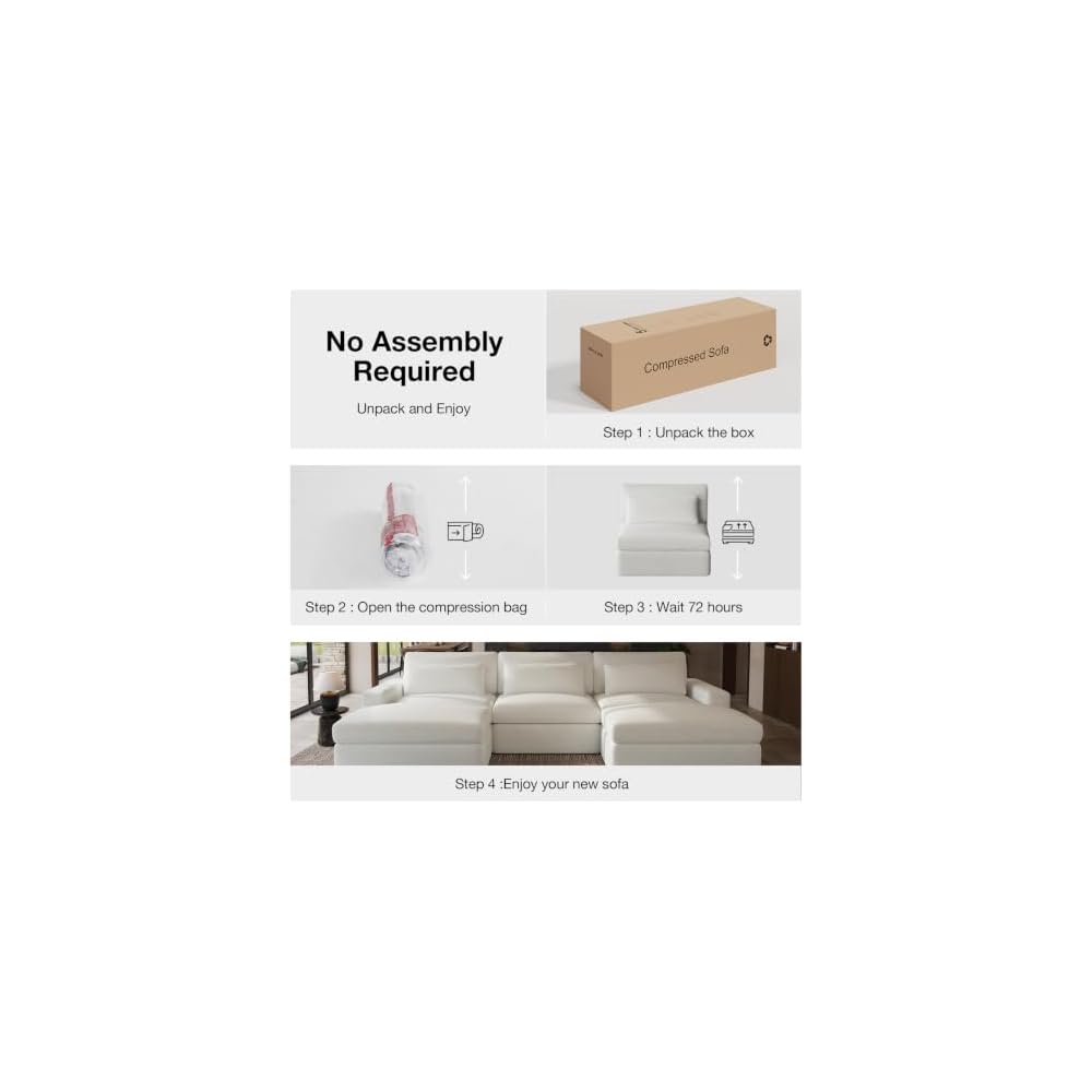 181" Deep Seat Modular Sectional Sofa, Removable Washable Covers, 6 Seater U Shape Cloud Couch with Lumbar Pillows, Chenille Boneless Sectional Couch Beige, No Assembly Required