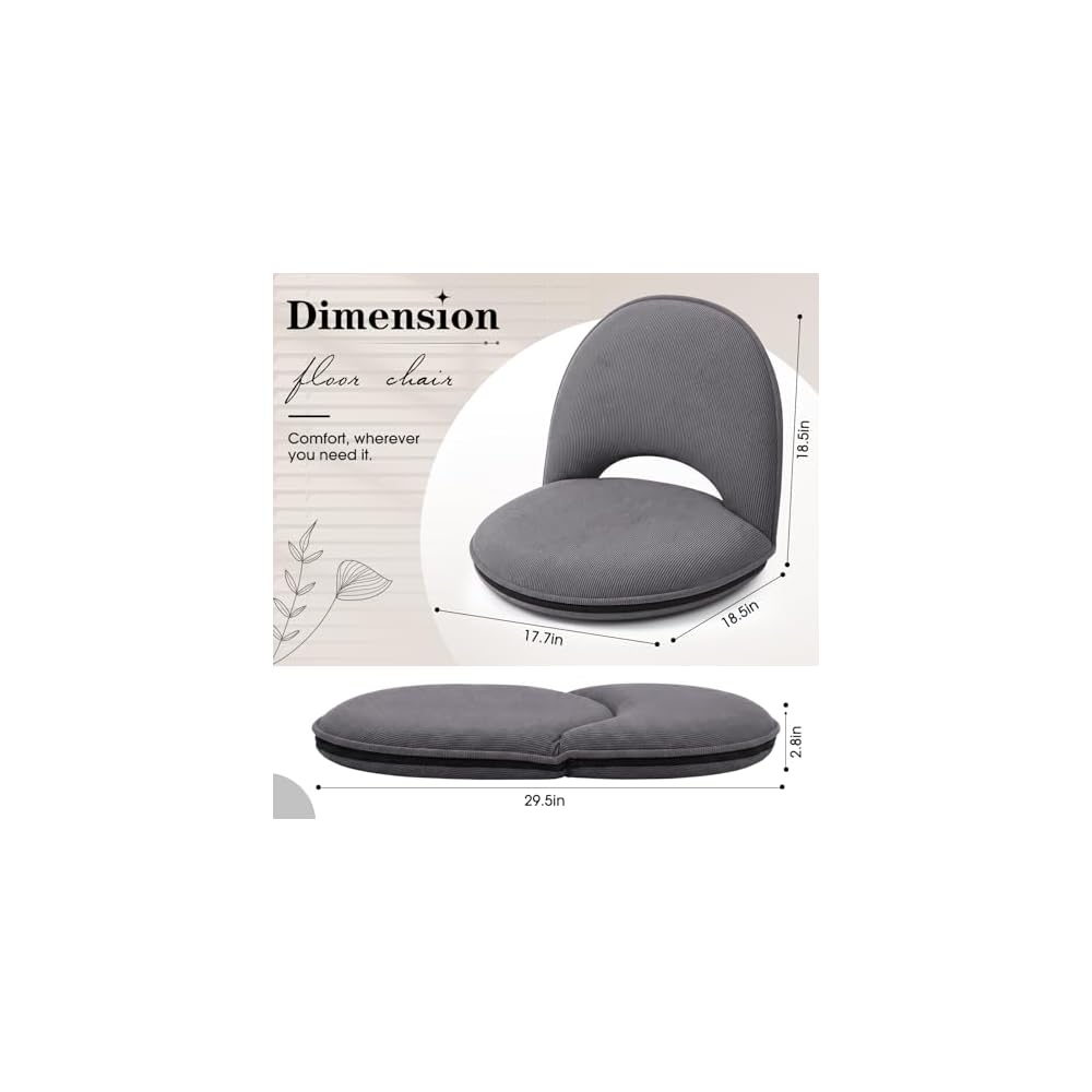1 Pcs Floor Chair with Back Support, 5 Foldable Position, Grey