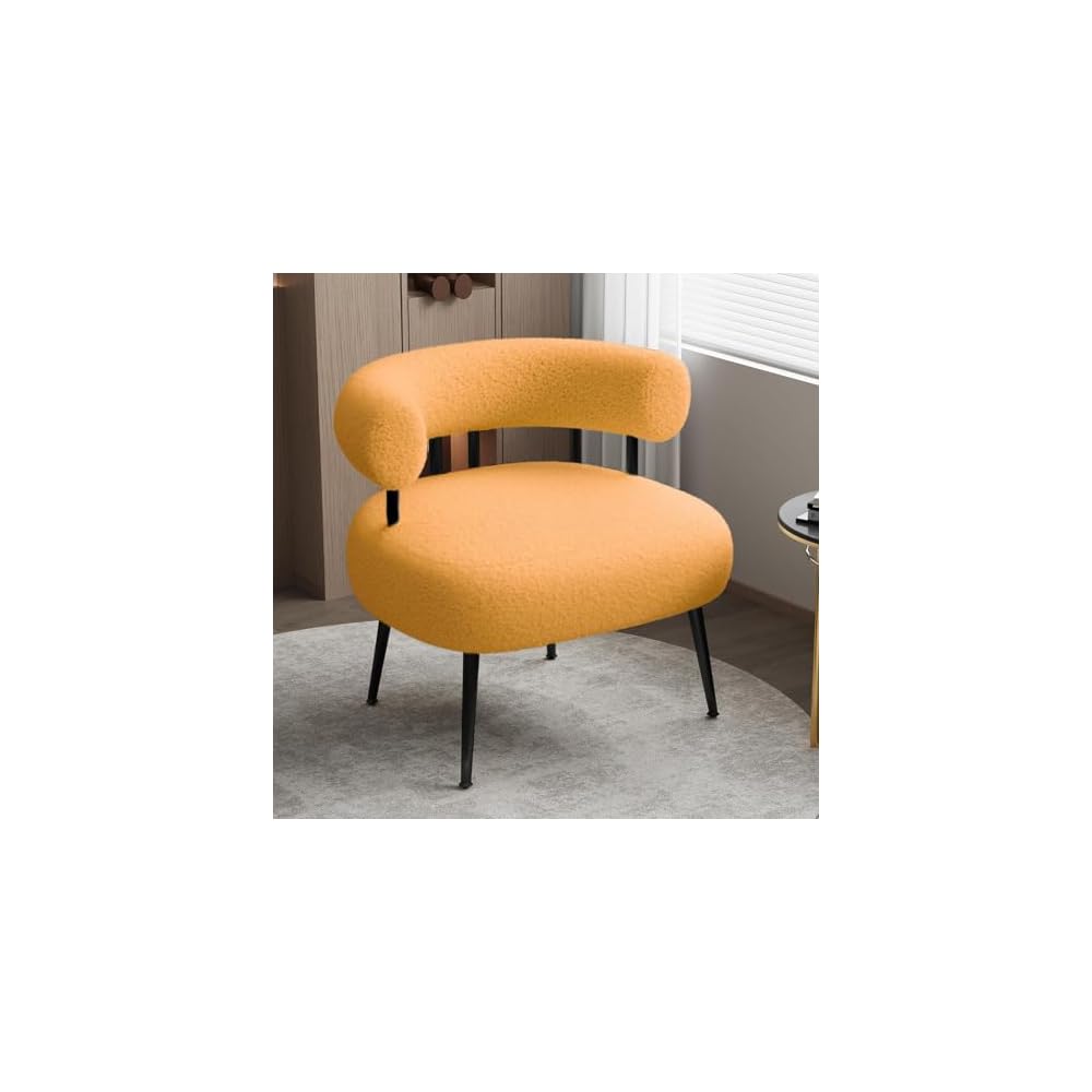 Mid Century Sherpa Boucle Accent Chair, Round Upholstered Barrel Arm Chair for Small Spaces, Fluffy Side Corner Sofa Chair for Living Room, Bedroom, Vanity, Office, Reading Nook