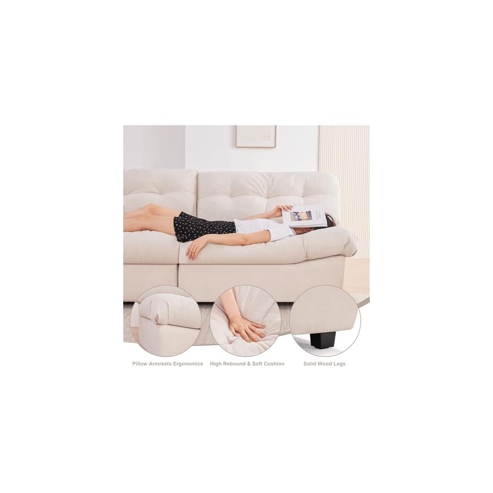80" Chenille Cloud Deep Seat Overstuffed Couches for Living Room, Cozy Comfy Cloud Sofa with Solid Wood Frame, Modern Loveseat Sofa Couch for Small Spaces, Pillow-Designed Armrest Couch, Beige