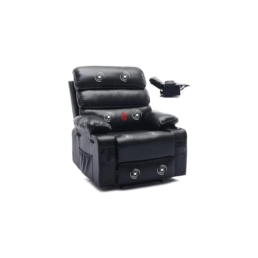 Extra Wide PU Leather Manual Recliner Chair for Adults with Massage & Heat, Oversized Lazy Lounge Chair with 1.5× Thickened Sponge Armrests & Backrest for Ultimate Comfort in Living Room or Bedroom
