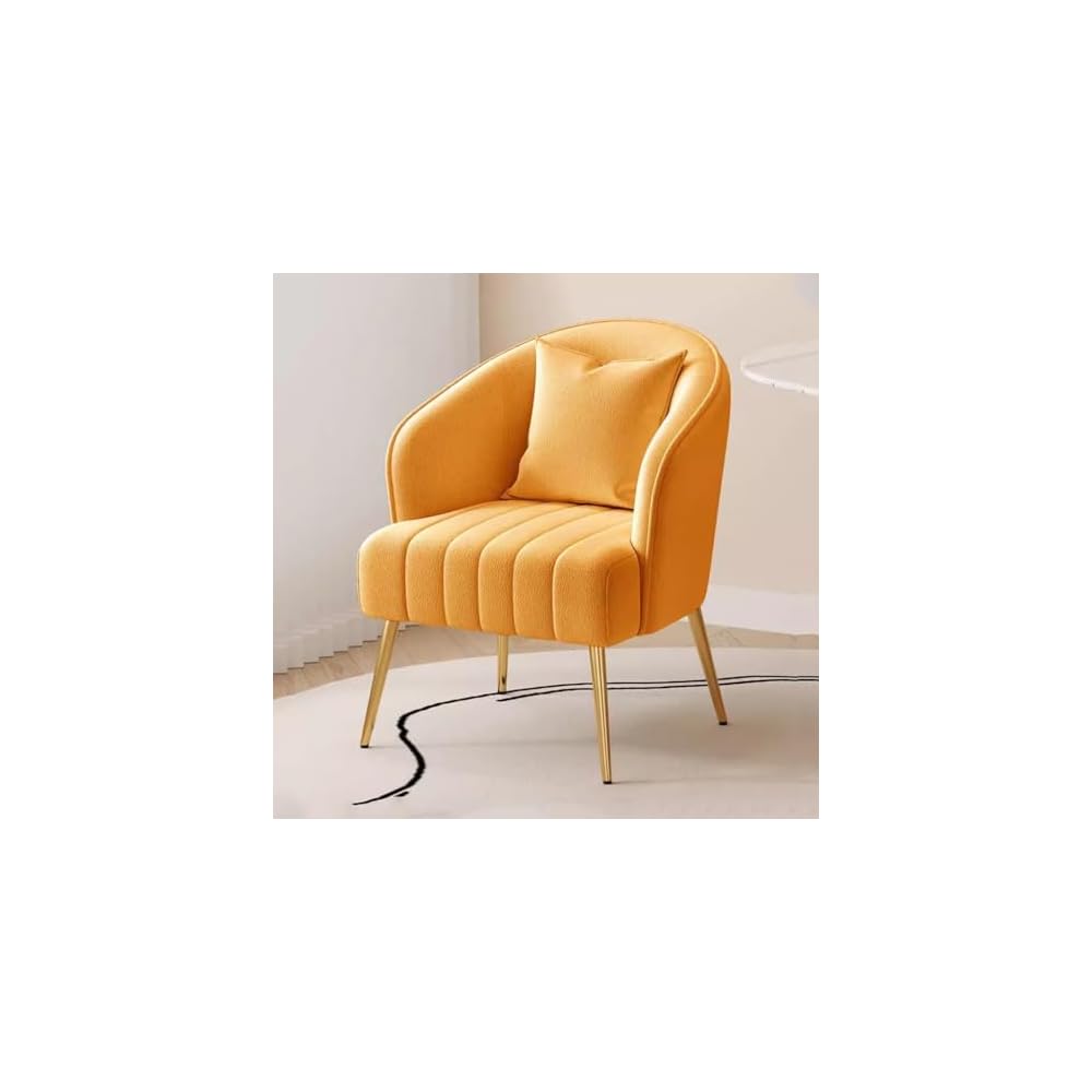 Modern Plush Living Room Chair Upholstery Lazy Chair Arm Chair with Pillows,Comfy Chair Bedroom Accent Chairs Sofa Seat Chair for Hotel Parlour Negotiation(White,Gold Legs)