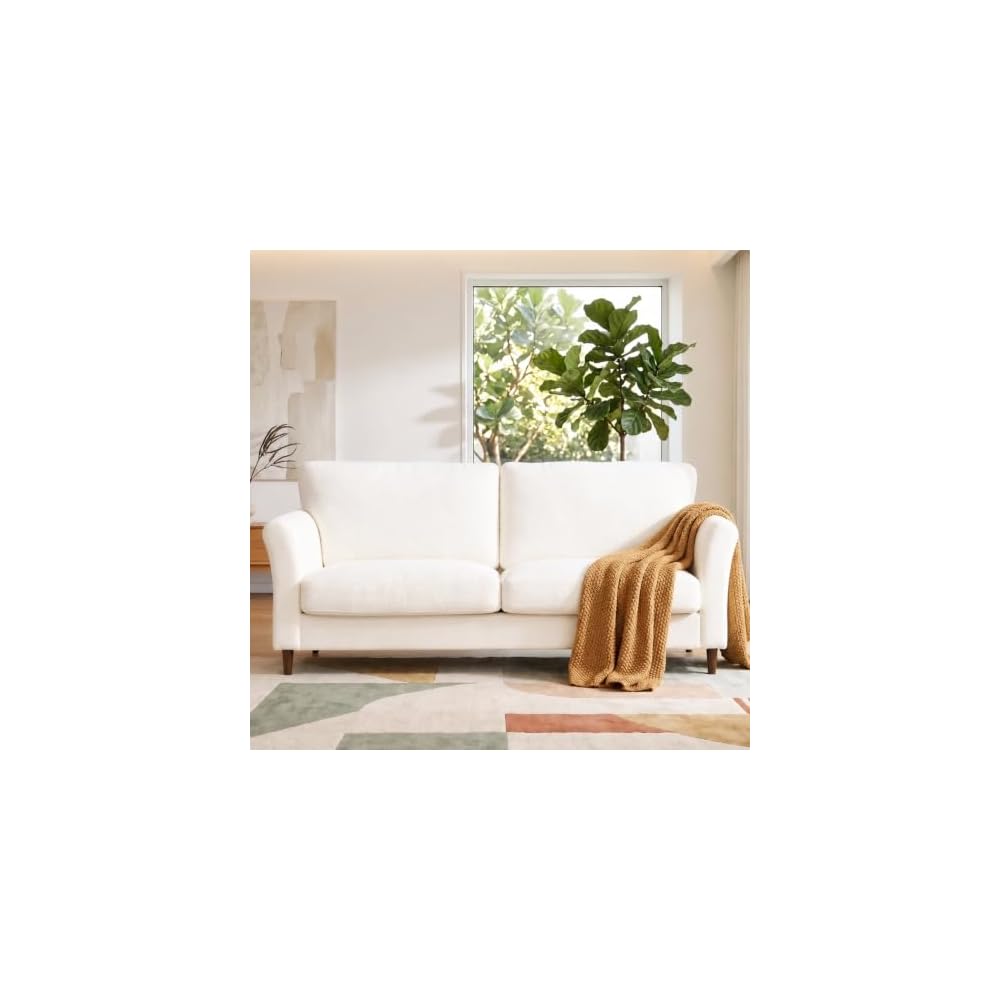 80" Linen Loveseat Sofa, Mid Century Modern Couch for Living Room, Cream