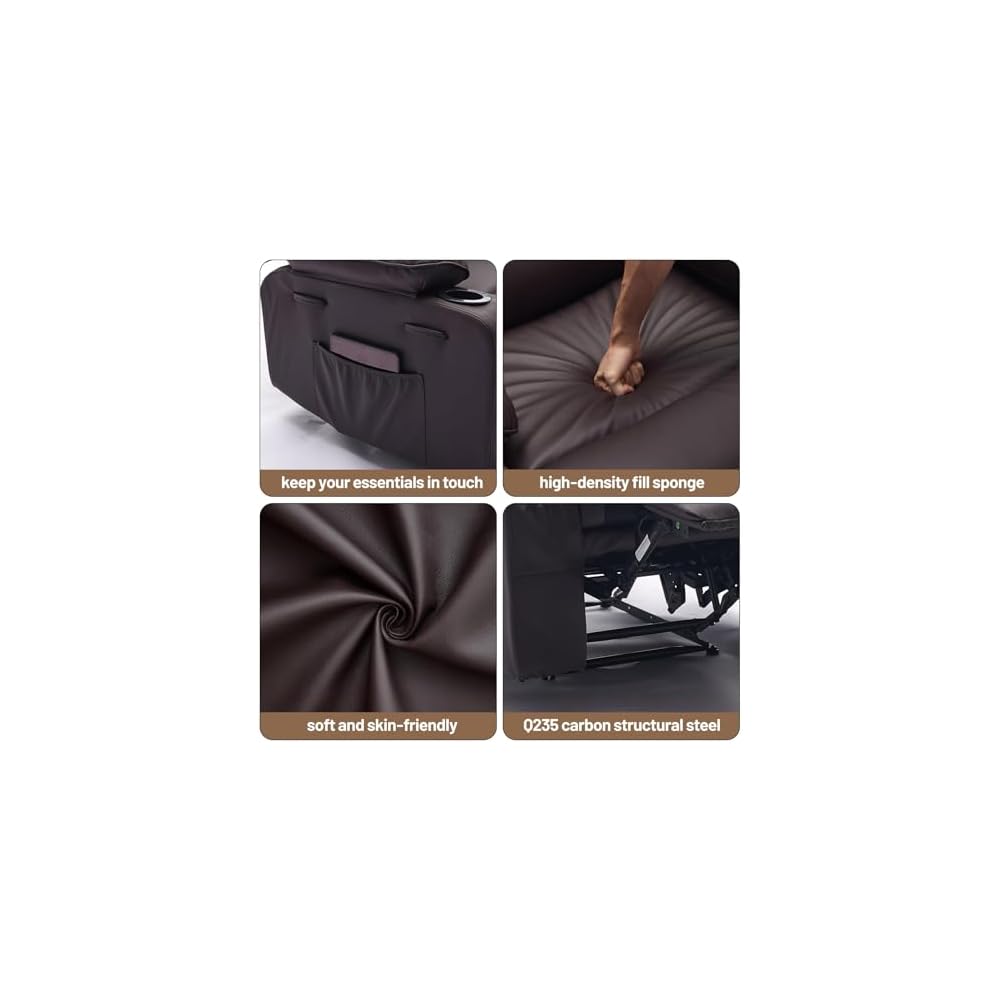 Extra Wide PU Leather Manual Recliner Chair for Adults with Massage & Heat, Oversized Lazy Lounge Chair with 1.5× Thickened Sponge Armrests & Backrest for Ultimate Comfort in Living Room or Bedroom