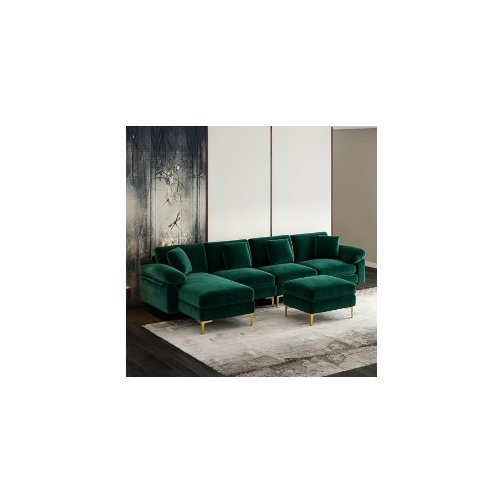 114" U-Shaped Modular Sectional Sofa for Living Room, Green