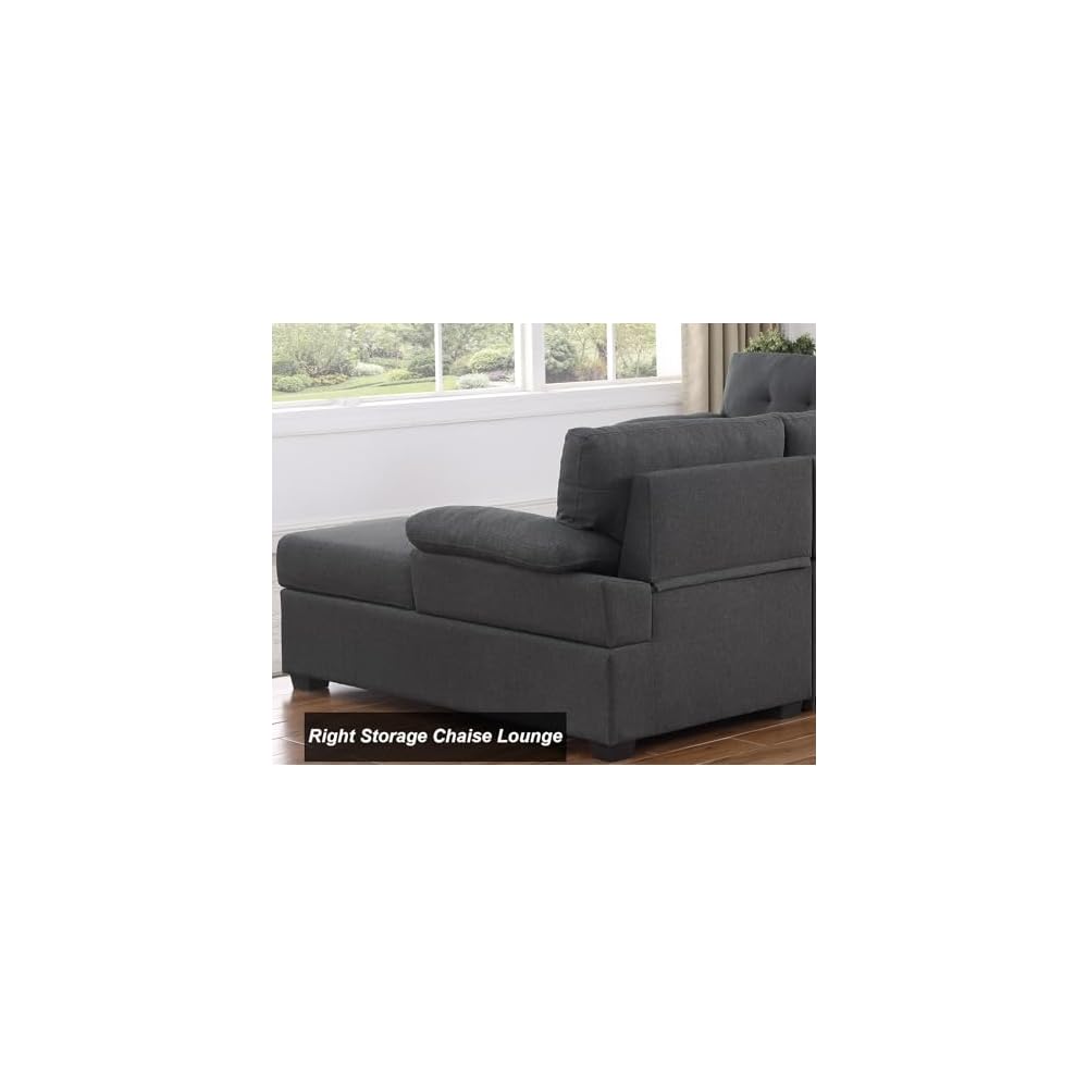 Sectional Sleeper Sofa with Pull Out Bed U Shaped with Storage Chaise Fabric Modern 6 Seater Dark Grey