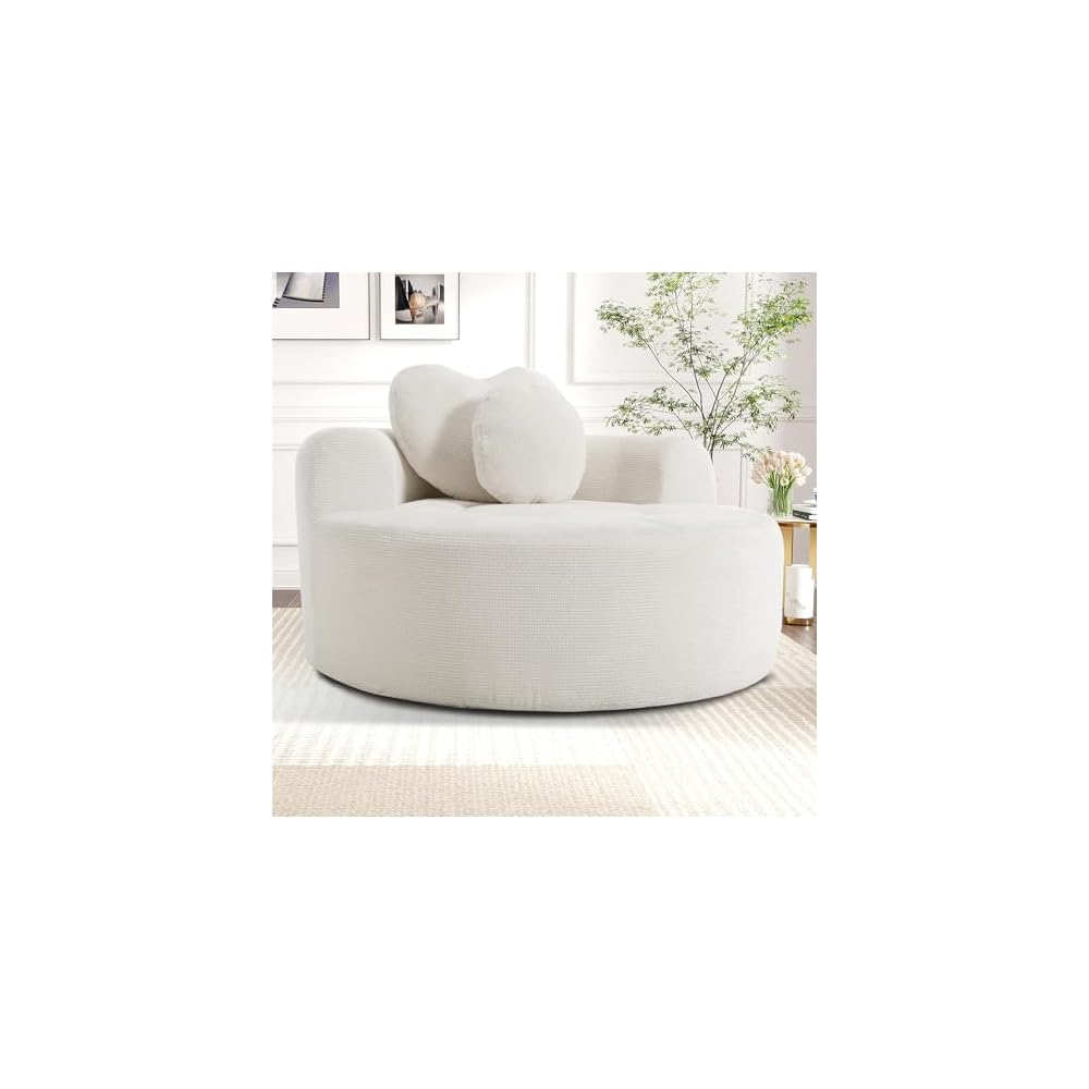 Round Sofa Bed Memory Foam Cloud Couch Convertible Sectional Sofa with 3 Pillows No Assembly Required Waffle Fabric Lounge Couch for Living Room Apartment Bedroom Office, Beige