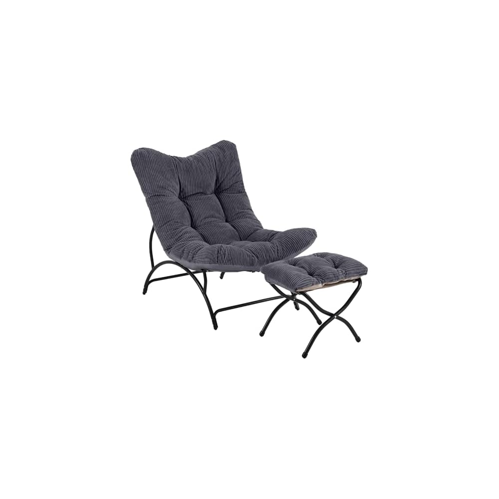 Lazy Lounge Chair with Ottoman, Modern Living Room Chair, Dark Grey