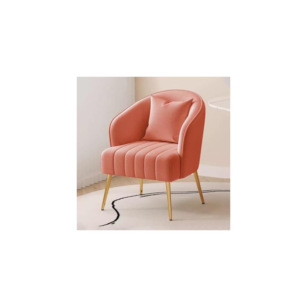 Modern Plush Living Room Chair Upholstery Lazy Chair Arm Chair with Pillows,Comfy Chair Bedroom Accent Chairs Sofa Seat Chair for Hotel Parlour Negotiation(White,Gold Legs)