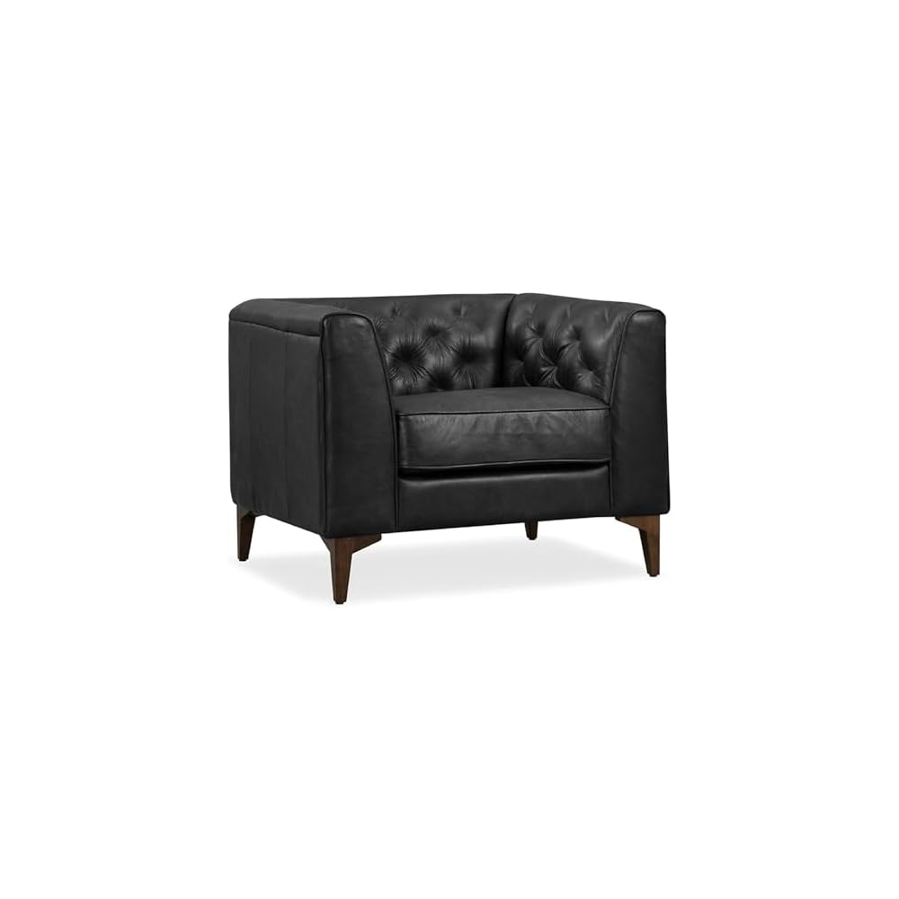 Essex 40" Lounge Chair – Full-Grain Pure-Aniline Italian Leather, Tufted Back & Arms, Feather-Down Cushioning, Walnut Wood Legs - Cognac Tan