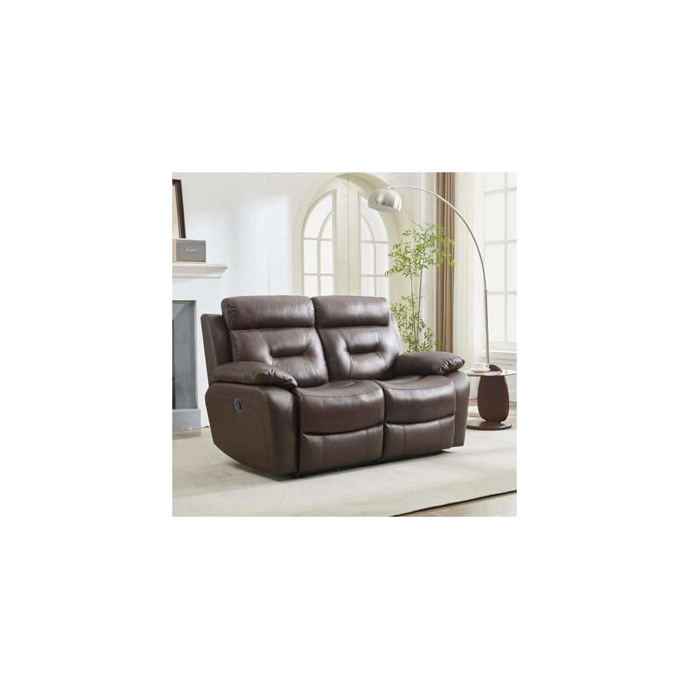 63'' Genuine Leather Manual Reclining Loveseat Sofa Couch for Living Room/Home Theater/Office/RV