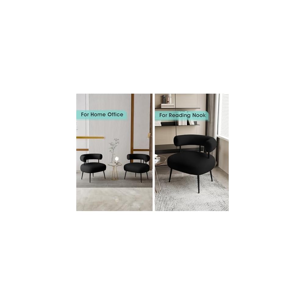 Mid Century Sherpa Boucle Accent Chair, Round Upholstered Barrel Arm Chair for Small Spaces, Fluffy Side Corner Sofa Chair for Living Room, Bedroom, Vanity, Office, Reading Nook