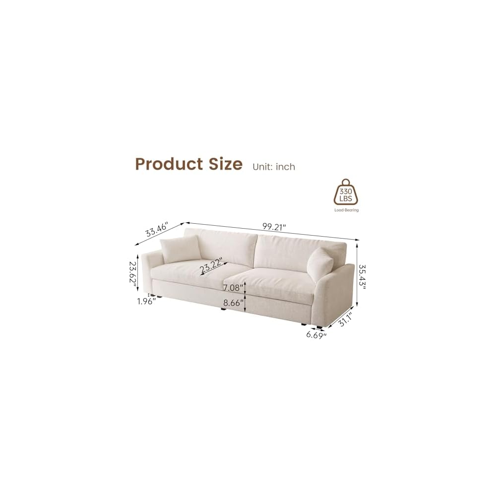 100" Modern Cloud Loveseat Sofa Couch Sleeper Sofa with 2 Pillows Strong Structure for Living Room Apartment Office