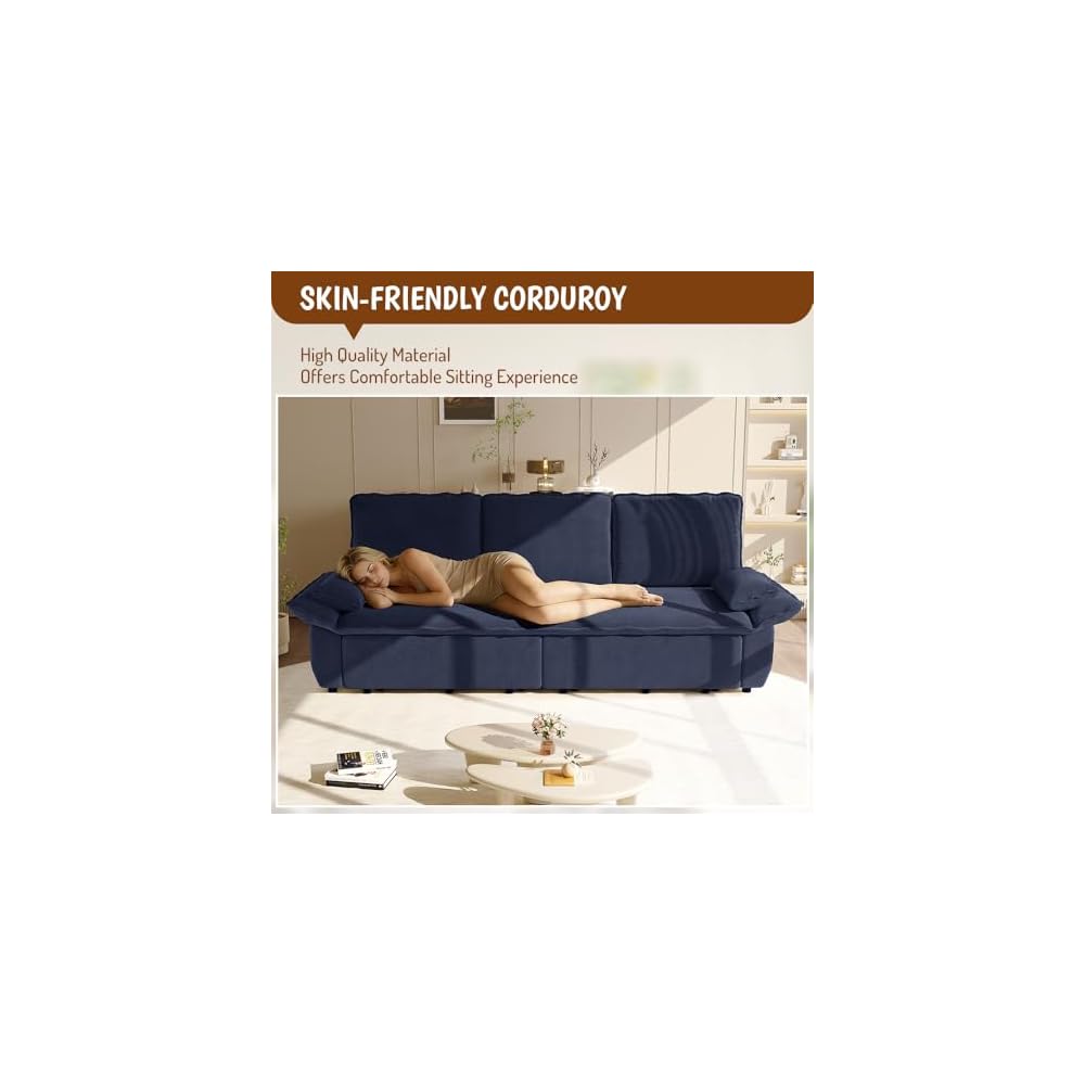 94.5" Queen Size Sleeper Sofa Bed, 3-in-1 Convertible Sleeper Sofa Bed, Modern Corduroy Loveseat, for Living Room, Bedroom, Apartment, Office, RV