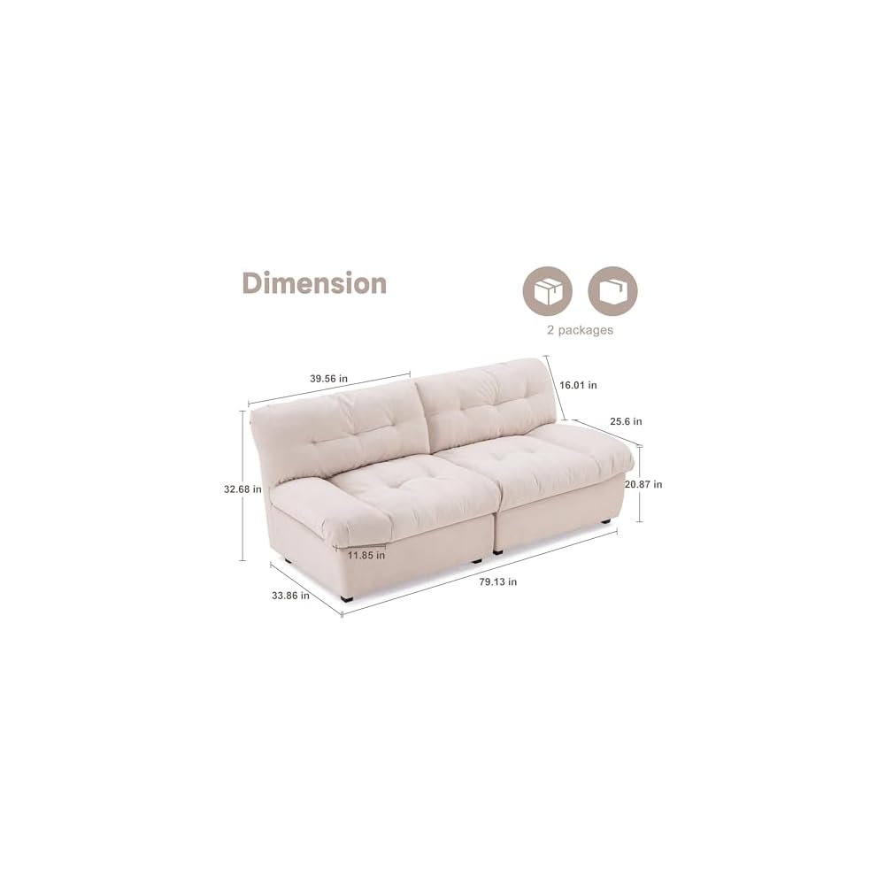 80" Chenille Cloud Deep Seat Overstuffed Couches for Living Room, Cozy Comfy Cloud Sofa with Solid Wood Frame, Modern Loveseat Sofa Couch for Small Spaces, Pillow-Designed Armrest Couch, Beige