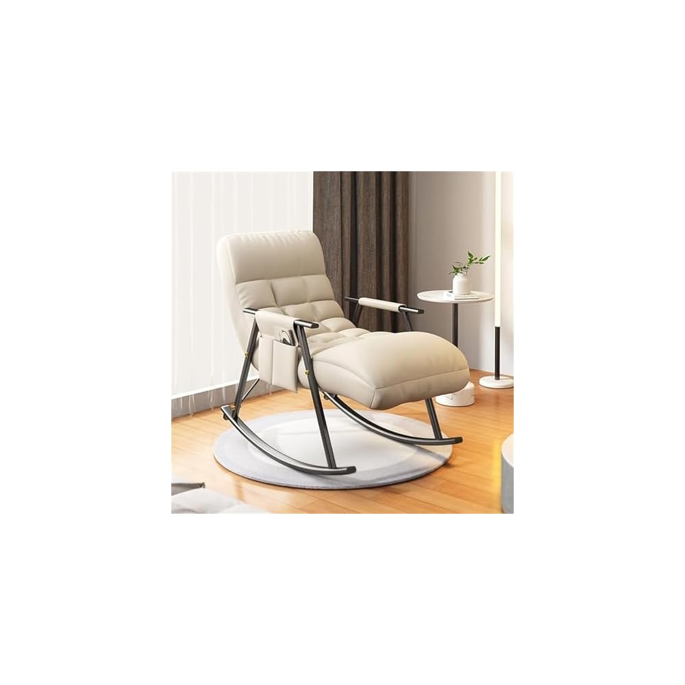 Modern Rocking Chair - Comfy Lounge Chair for Living Room & Bedroom, Stylish Armchair with Side Pockets, Light Grey Recliner for Relaxation