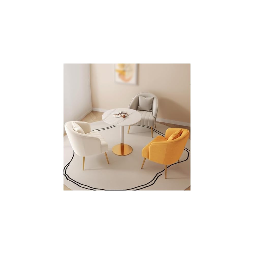 Modern Plush Living Room Chair Upholstery Lazy Chair Arm Chair with Pillows,Comfy Chair Bedroom Accent Chairs Sofa Seat Chair for Hotel Parlour Negotiation(White,Gold Legs)