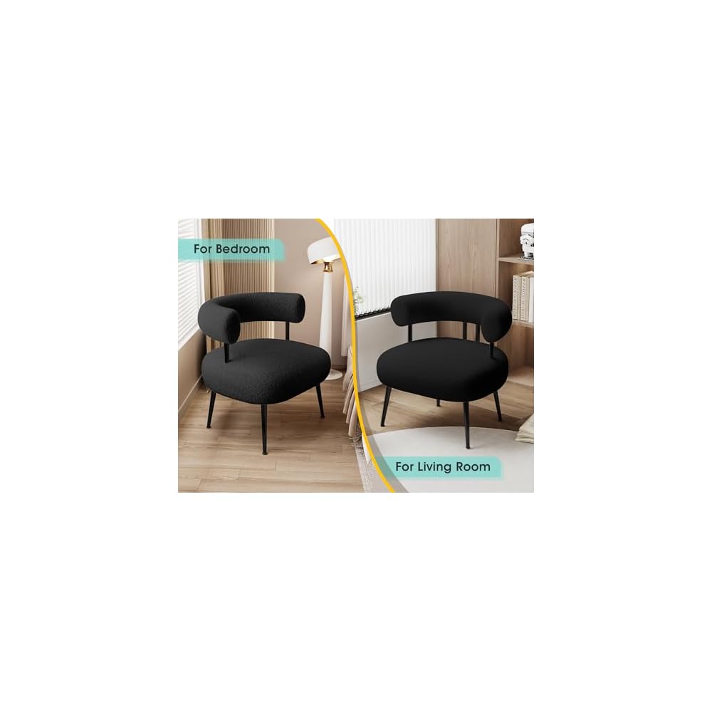 Mid Century Sherpa Boucle Accent Chair, Round Upholstered Barrel Arm Chair for Small Spaces, Fluffy Side Corner Sofa Chair for Living Room, Bedroom, Vanity, Office, Reading Nook