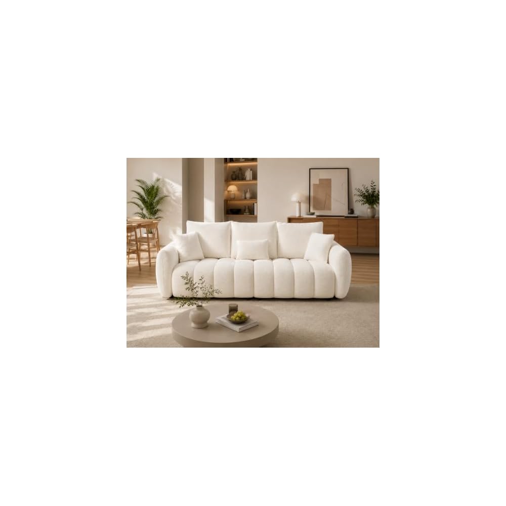 3-Seat Teddy Fabric Sofa with Channel Tufting, 79.5 in