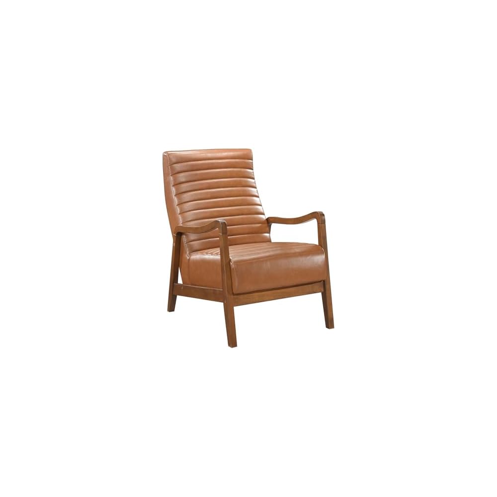 High Back Accent Chair Mid Century Modern Chairs Living Room Chairs Reading Chair for Bedroom with Solid Wood Armrests and Legs, Lounge Chair for Bedroom, Living Room, Sunroom, Office, Camel